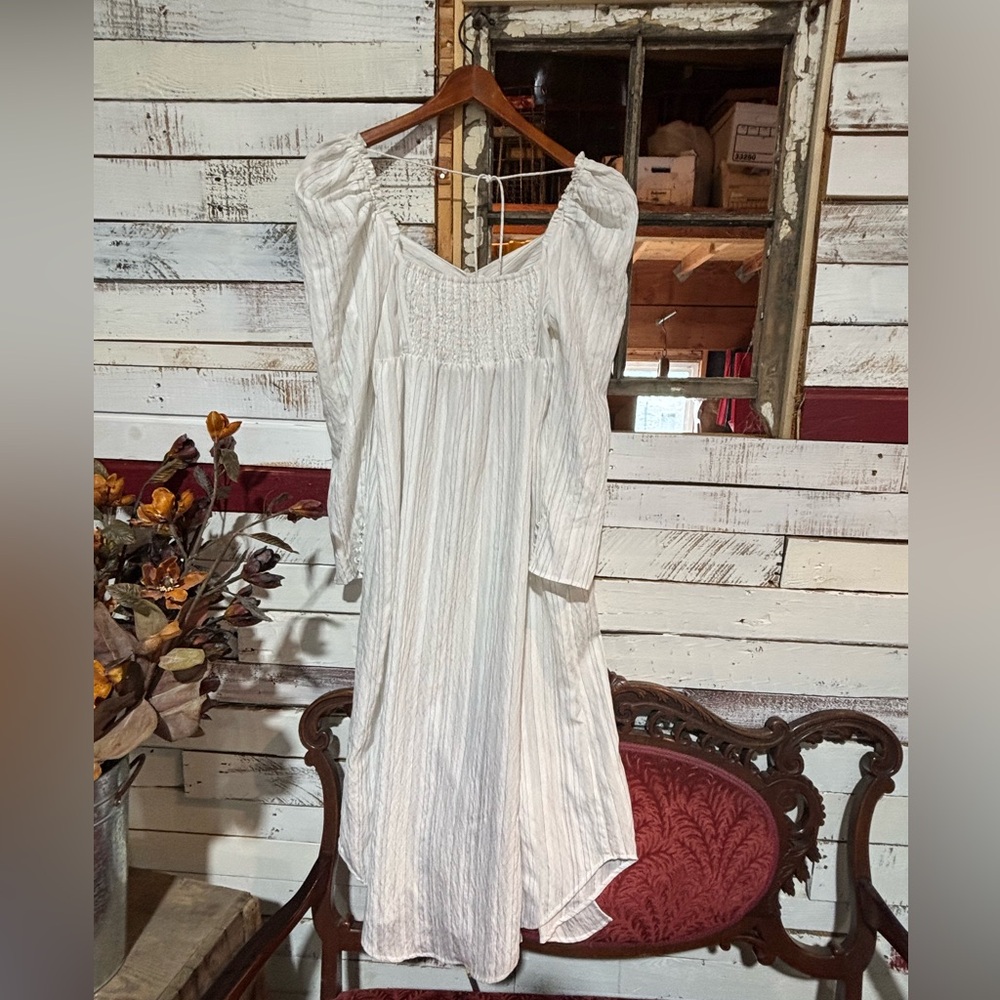 Free People Ivory Striped Long Sleeve Button Front Midi Dress - Picture 5 of 7